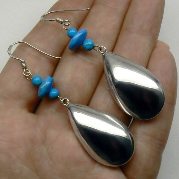 TURQUOISE Sterling SILVER Dangle Drop Earrings - Picture 3 of 3